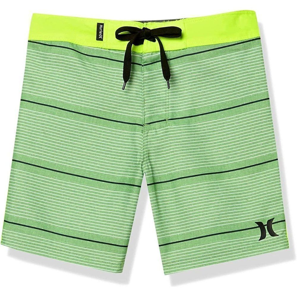 Hurley Boys' Flash Lime Green Stripe Surf Board Shorts Size 18/29